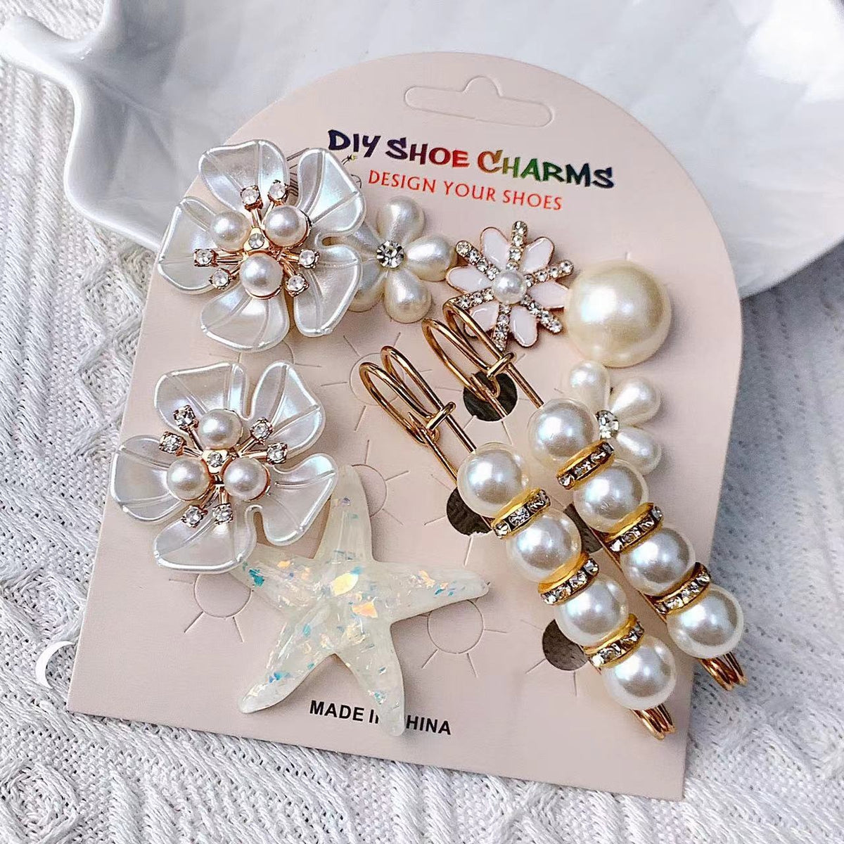 Pearl Starfish Shoe Charms DIY Rhinestone Chain Decor - Type 3