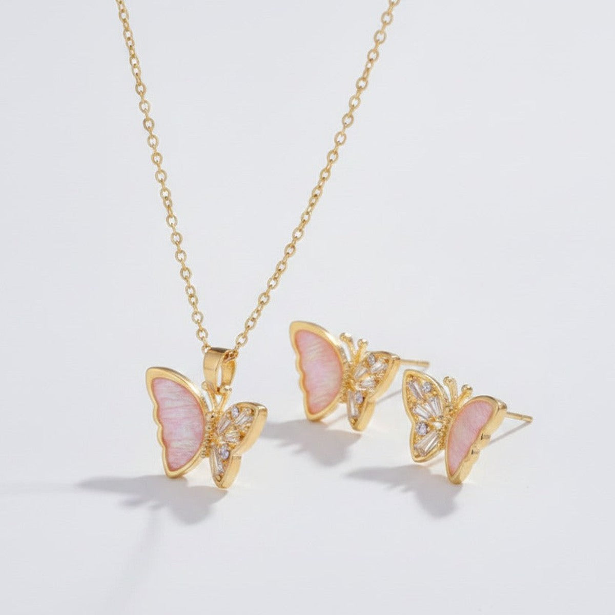 Butterfly Shell Necklace & Earring Set - Gold