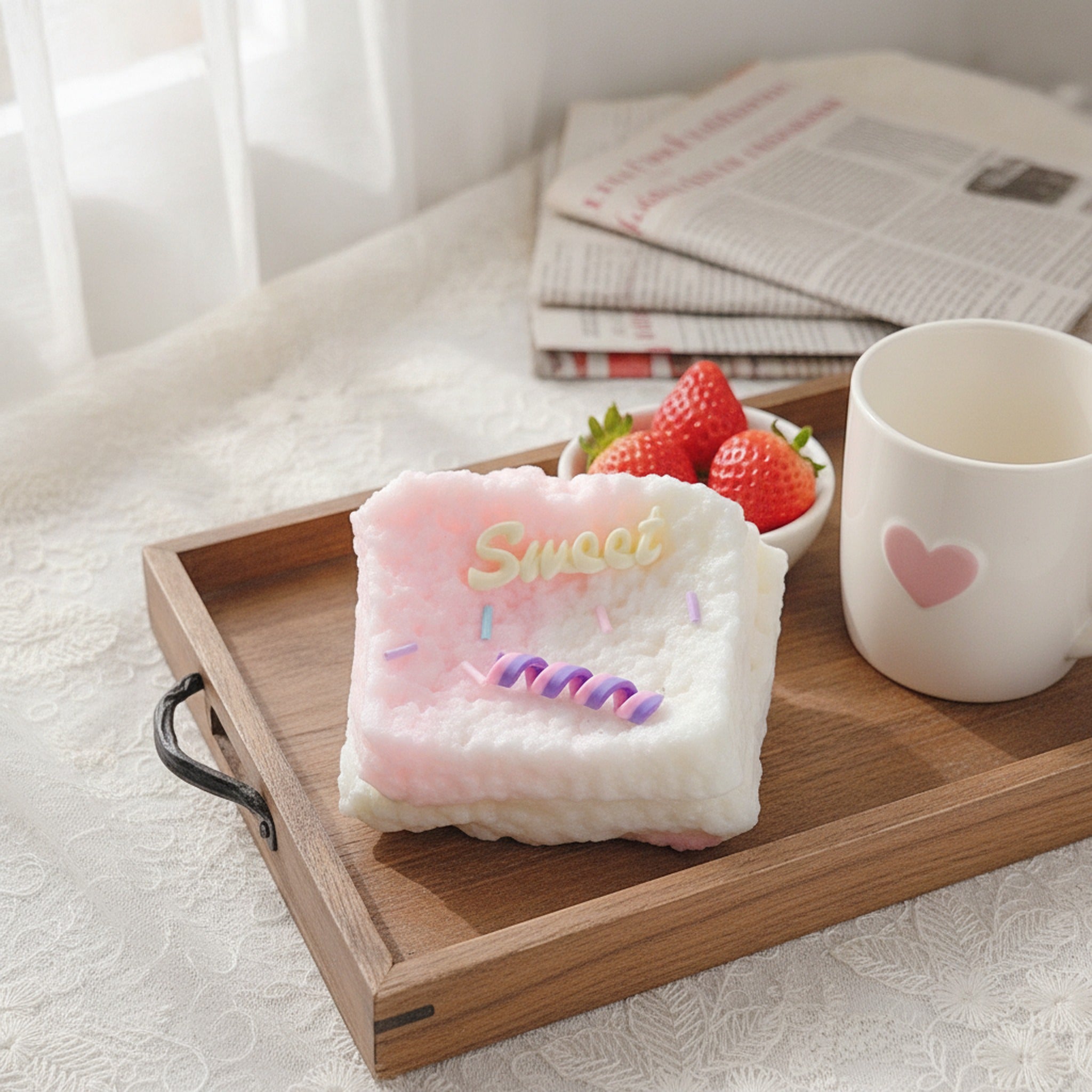 Fluffy Cake Slice Squishy - Pink