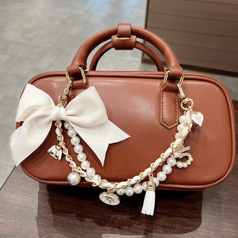 Pearl Bow Bag Charm Korean Style Purse Accessory - White