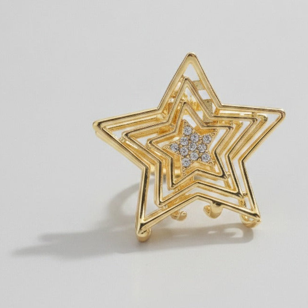 Layered Star Hair Claw Clip - Gold Five-Star 4.7cm – hair accessories (view 1)
