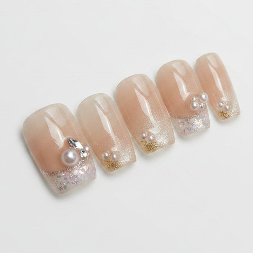 Gel Shine Nail Tips Press-On Manicure - Nude Pearl