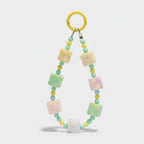 Pastel Dice Beaded Keychain - Green & Yellow