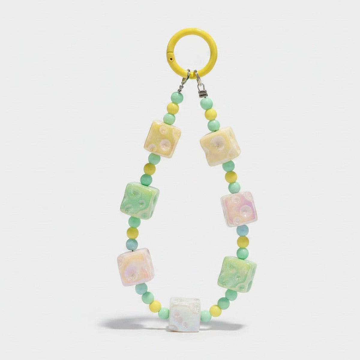 Pastel Dice Beaded Keychain - Green & Yellow