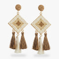 Woven Diamond Tassel Dangle Earrings - Coffee
