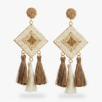Woven Diamond Tassel Dangle Earrings - Coffee