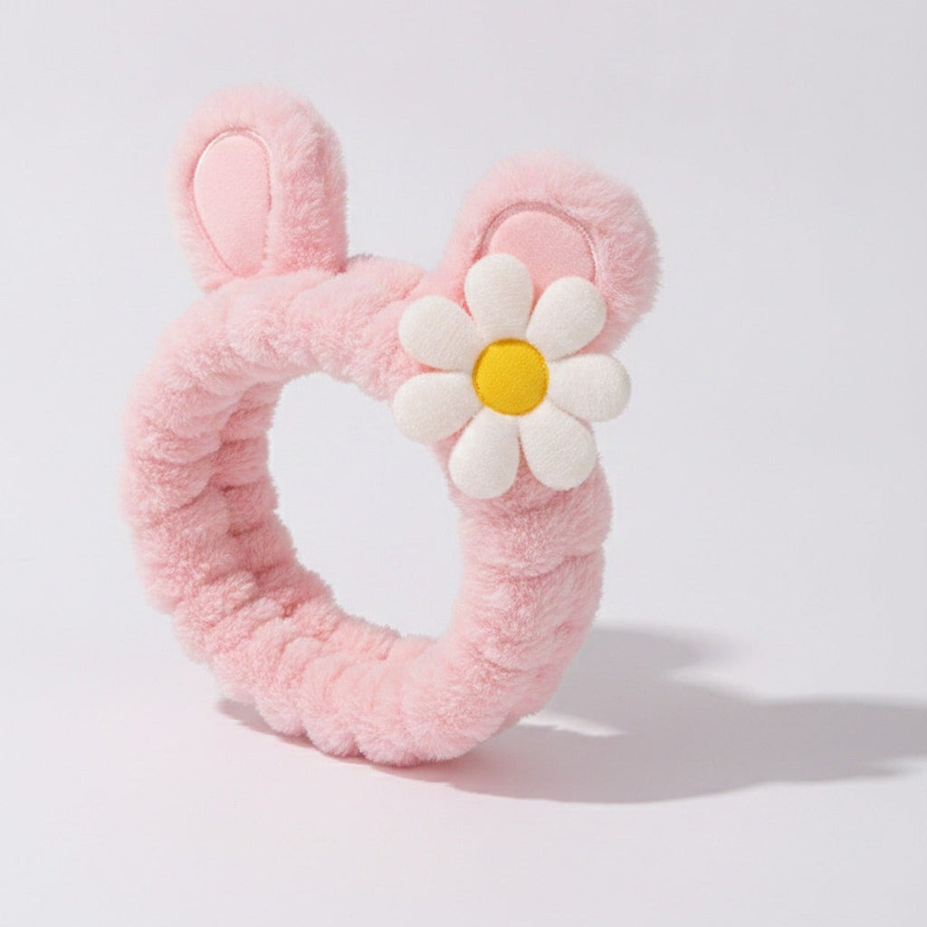 Fuzzy Pink Daisy Flower Hair Scrunchie – hair accessories (view 1)