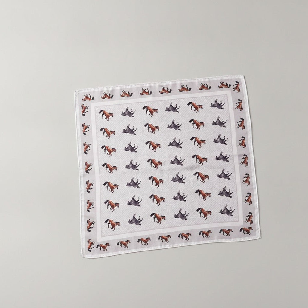 Equestrian Print Square Scarf - Cream & Chocolate