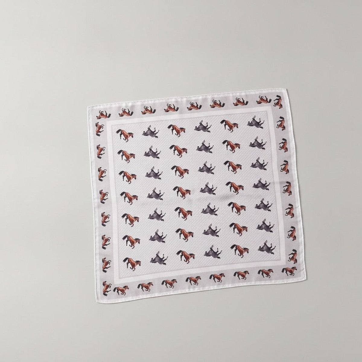 Equestrian Print Square Scarf - Cream & Chocolate