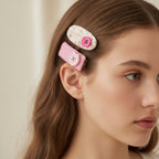Floral Button Hair Clip Duo Pink Floral Button
