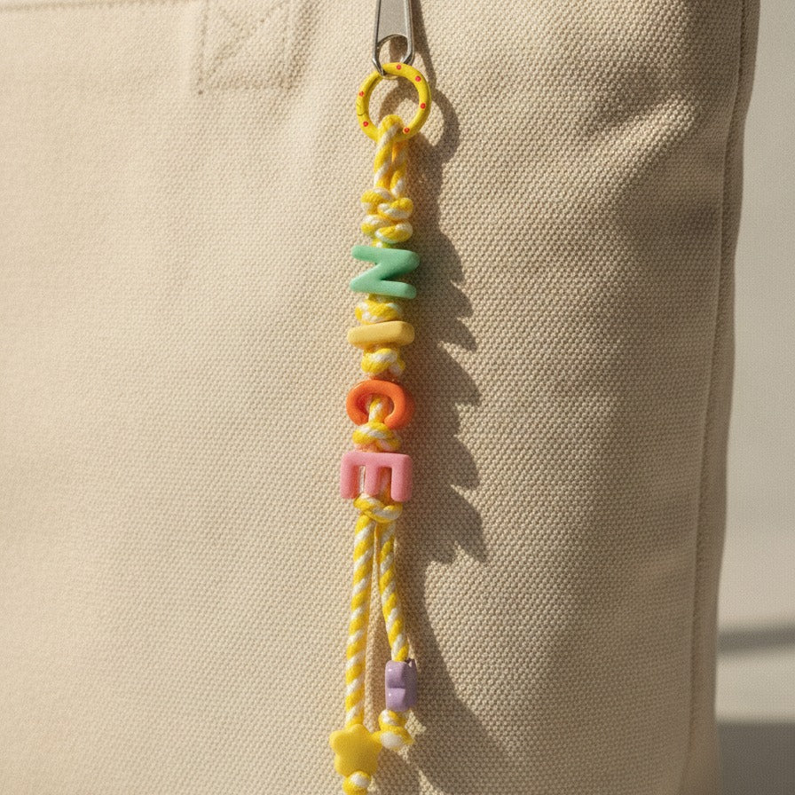 Beaded Letter Charm Keychain - Type 4