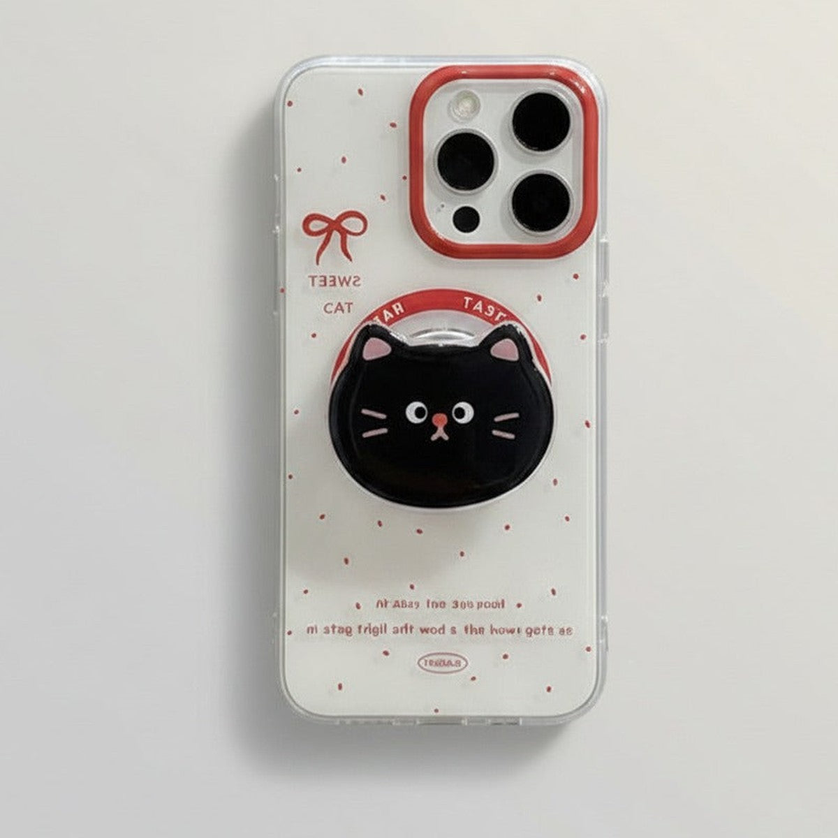 Cute Clear Black Cat Phone Stand Case – tech (view 1)