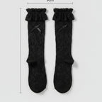 Lace Ruffle Knee High Socks - Black