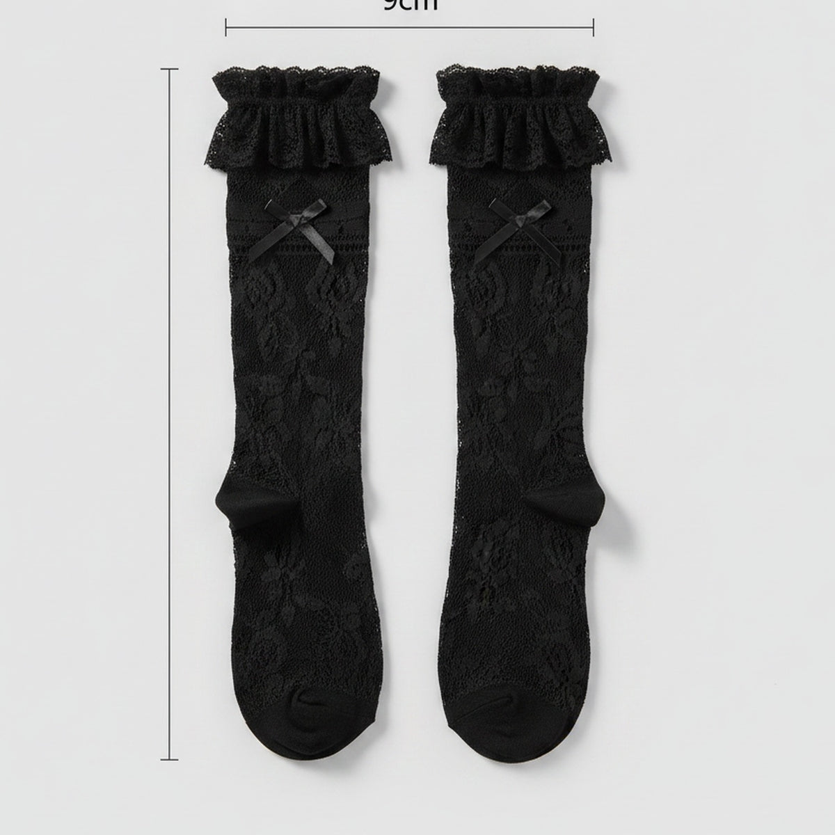 Lace Ruffle Knee High Socks - Black