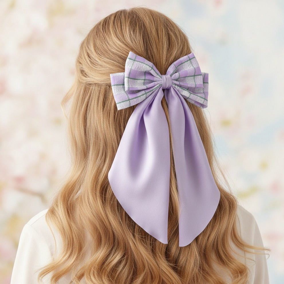Gingham Bow Hair Claw - Purple Gingham