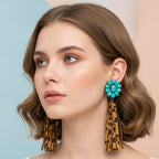 Turquoise Cluster Tassel Drop Earrings