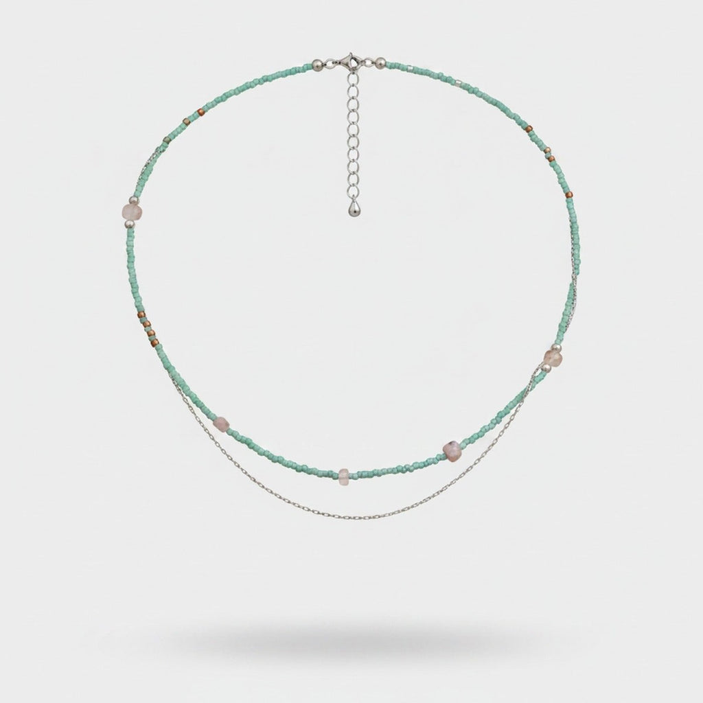 Beaded Layered Necklace With Rose Quartz Accents – jewelry (view 1)