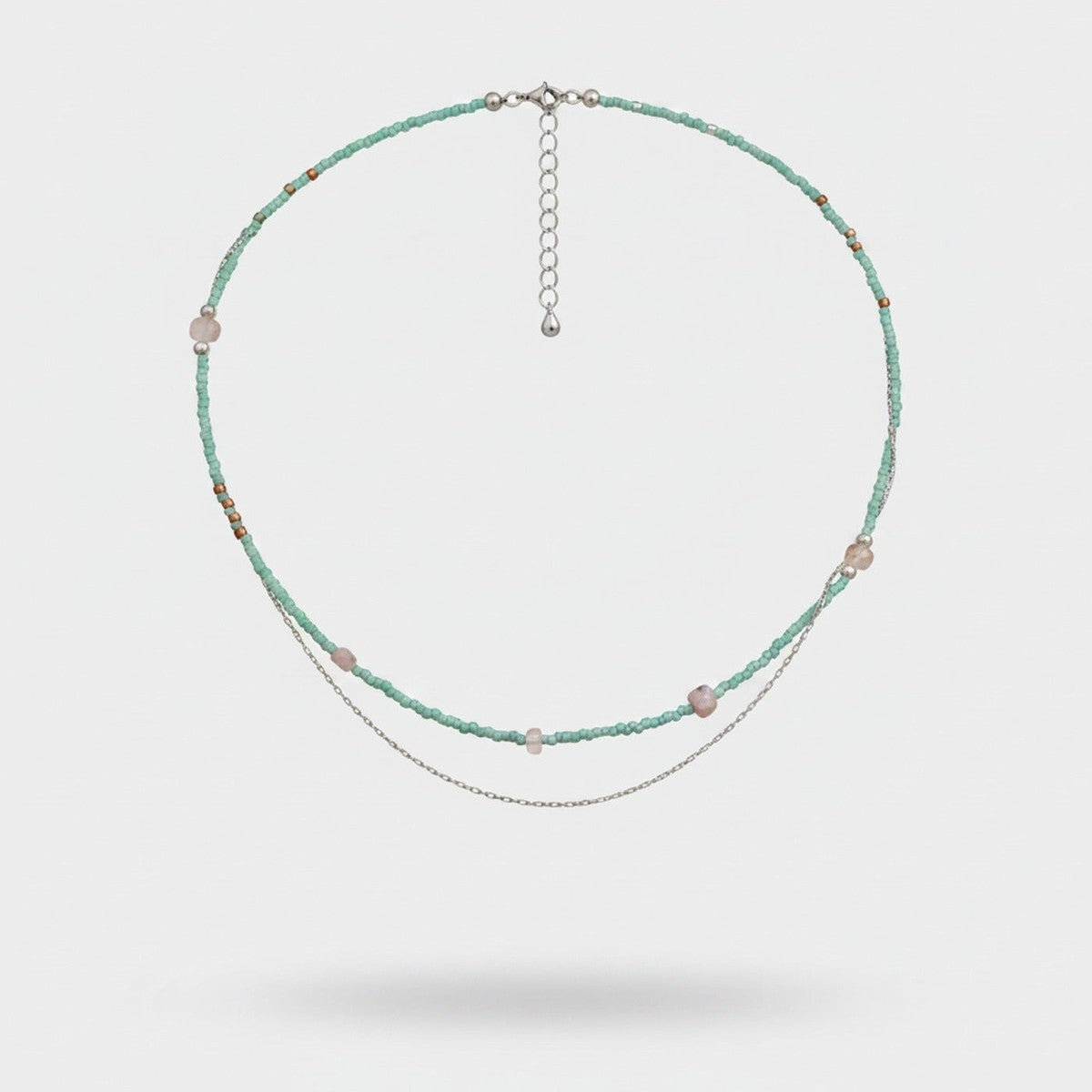 Beaded Layered Necklace With Rose Quartz Accents – jewelry (view 1)