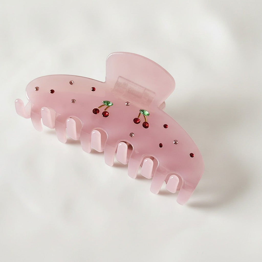 Cherry Rhinestone Hair Claw Clip - Diamond Cherry Claw Clip - Pink – hair accessories (view 1)