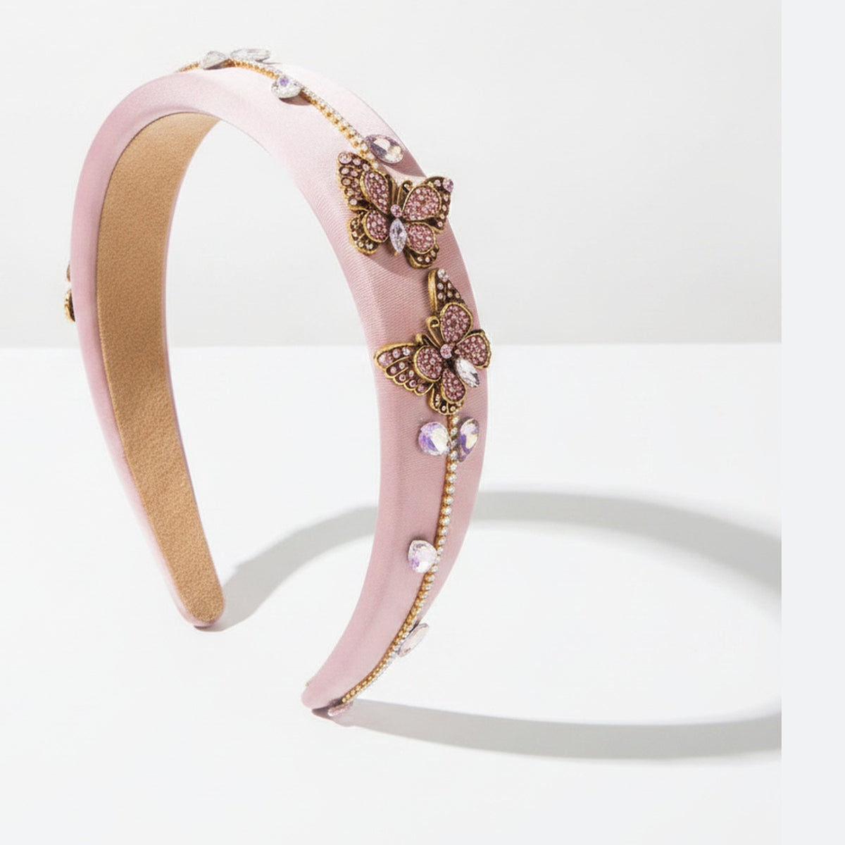 Velvet Butterfly Embellished Padded Headband - Pink – hair accessories (view 1)