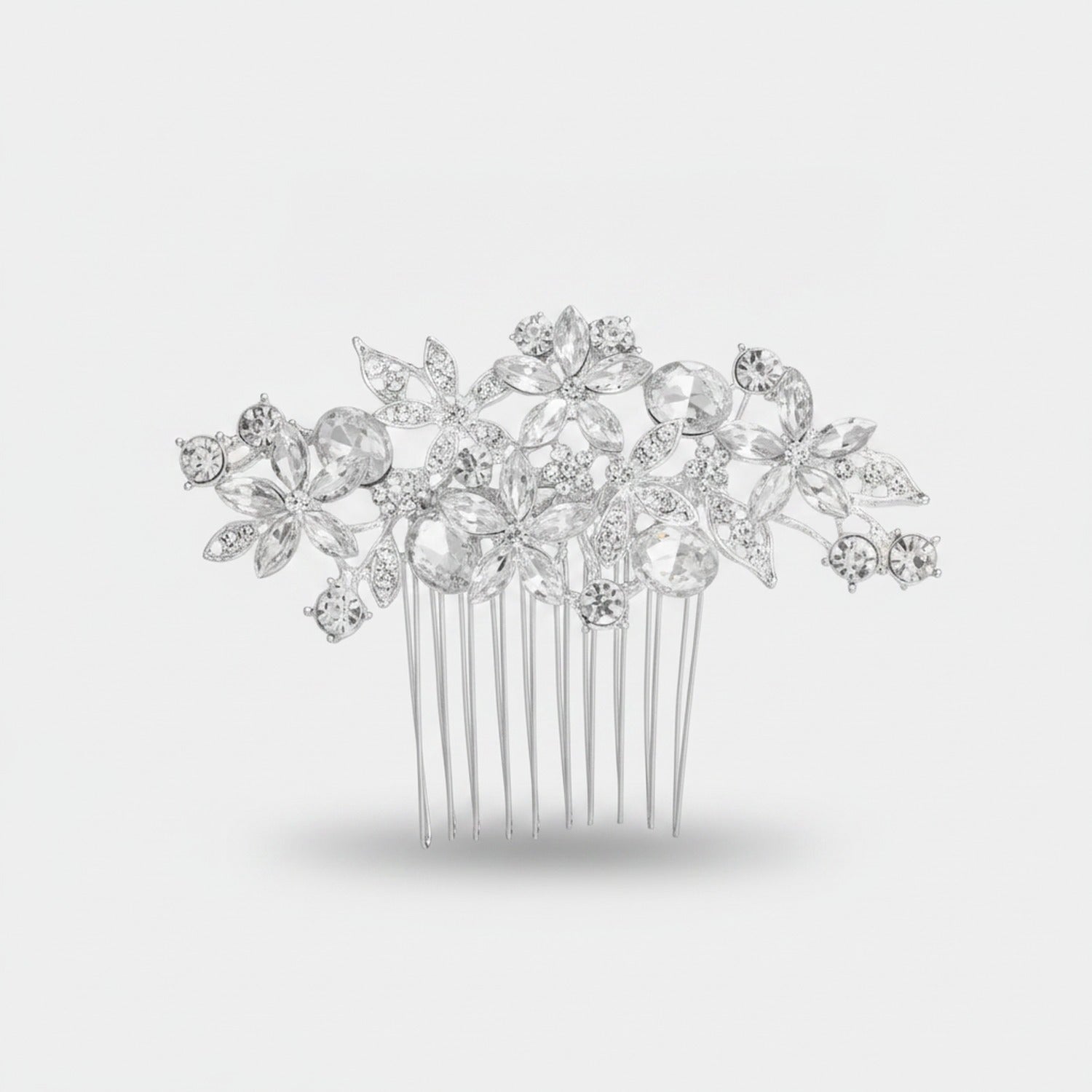Crystallized Flower Hair Comb Silver