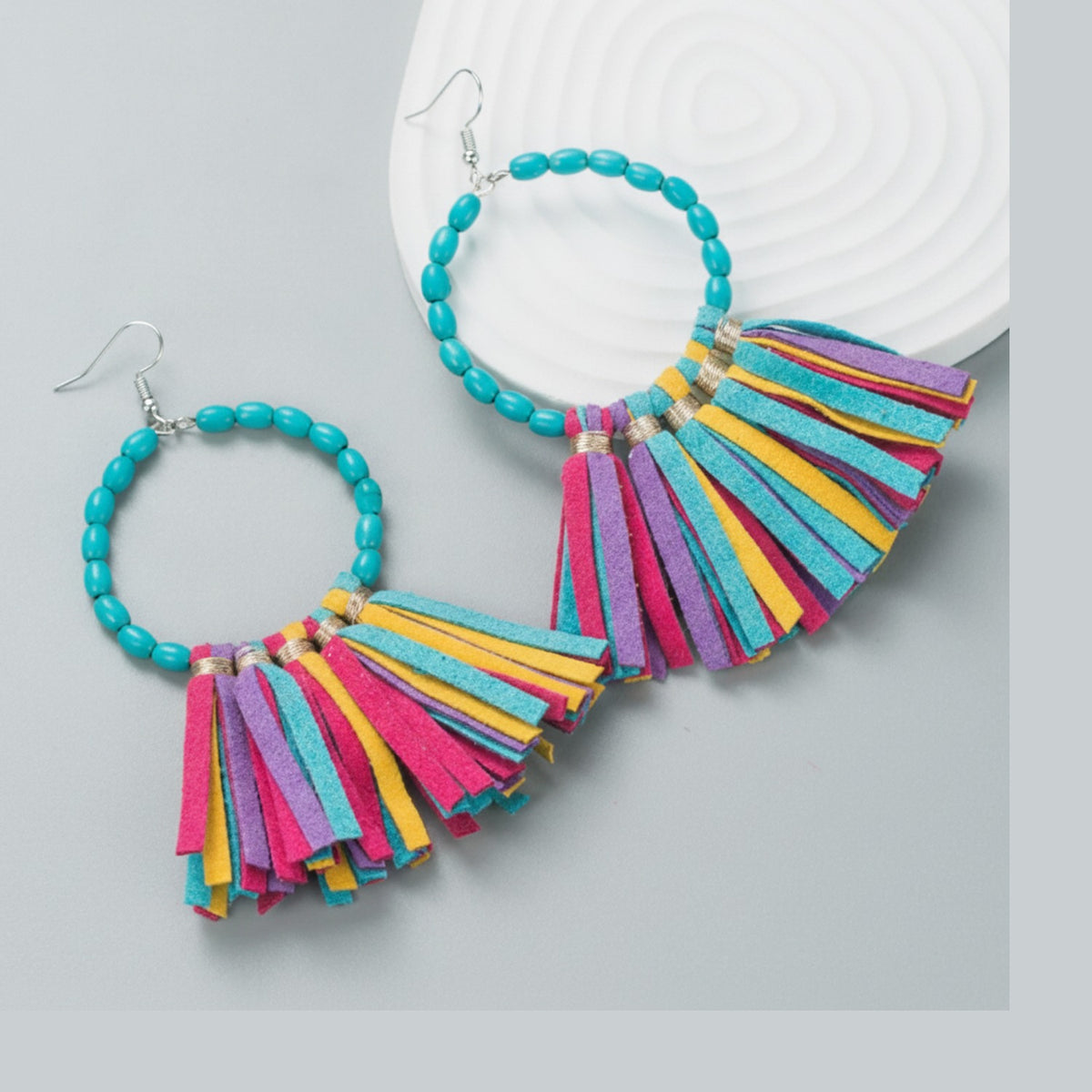 Beaded Tassel Dangle Earrings - Multicolor