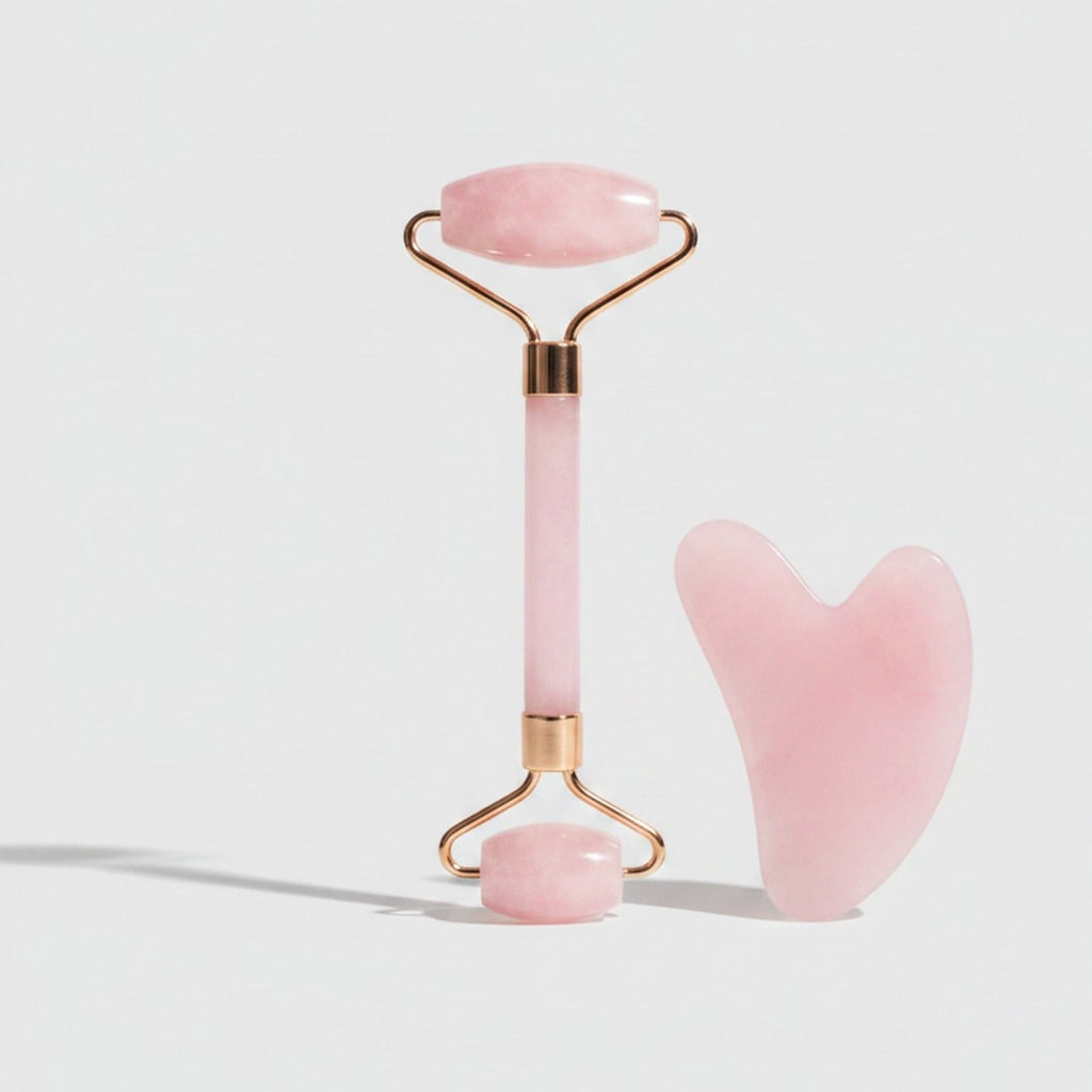 Rose Quartz Heart-Shaped Face Roller Set – Korean beauty tool (view 1)