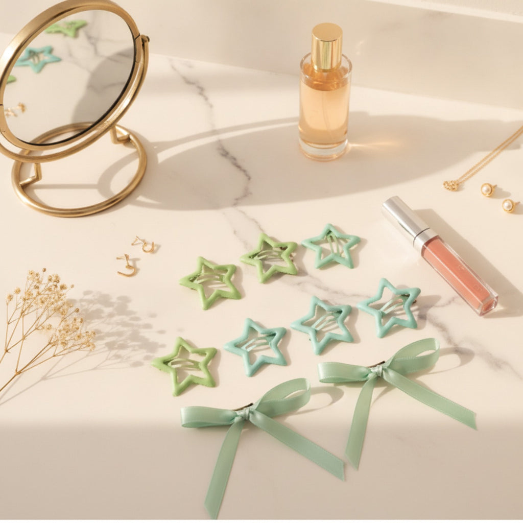 Butterfly & Star Hair Clip Set Green