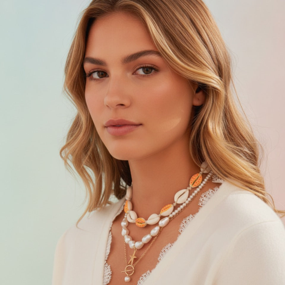 Beaded Ocean Charm Layered Necklace - Type 5