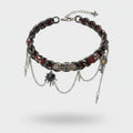 Burgundy Leather Chain Spike Charm Choker Necklace – jewelry (view 1)