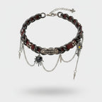 Burgundy Leather Chain Spike Charm Choker Necklace – jewelry (view 1)