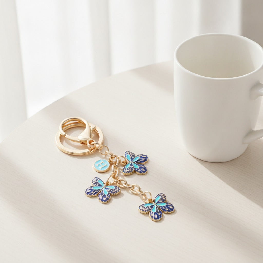 Butterfly Charm Keychain - Blue