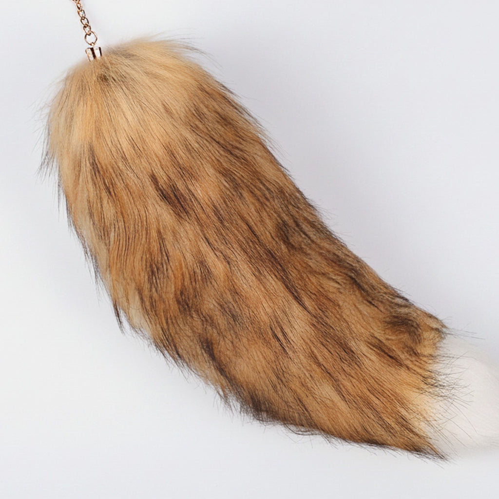 Fluffy Faux Fur Tail Keychain - Cream