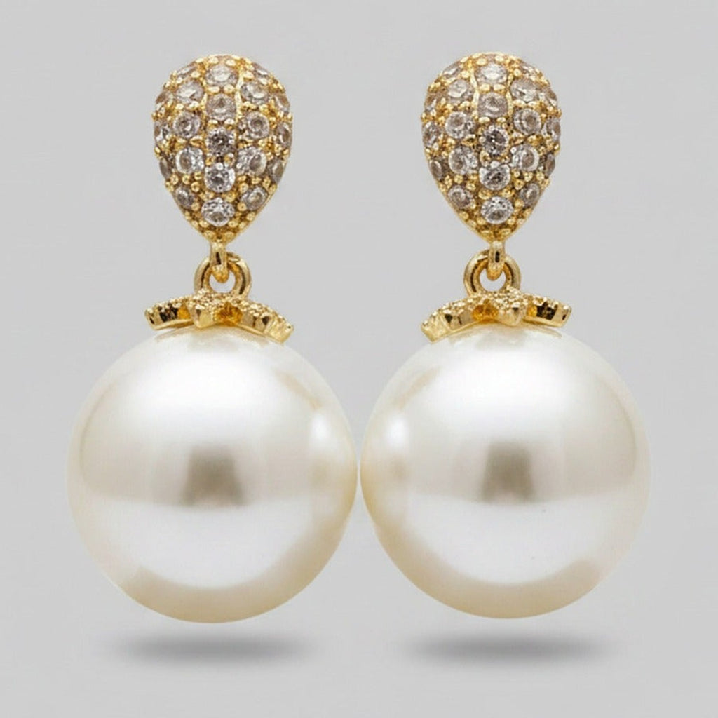 Pearl Drop Earrings With Rhinestone Caps – jewelry (view 1)