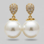 Pearl Drop Earrings With Rhinestone Caps – jewelry (view 1)