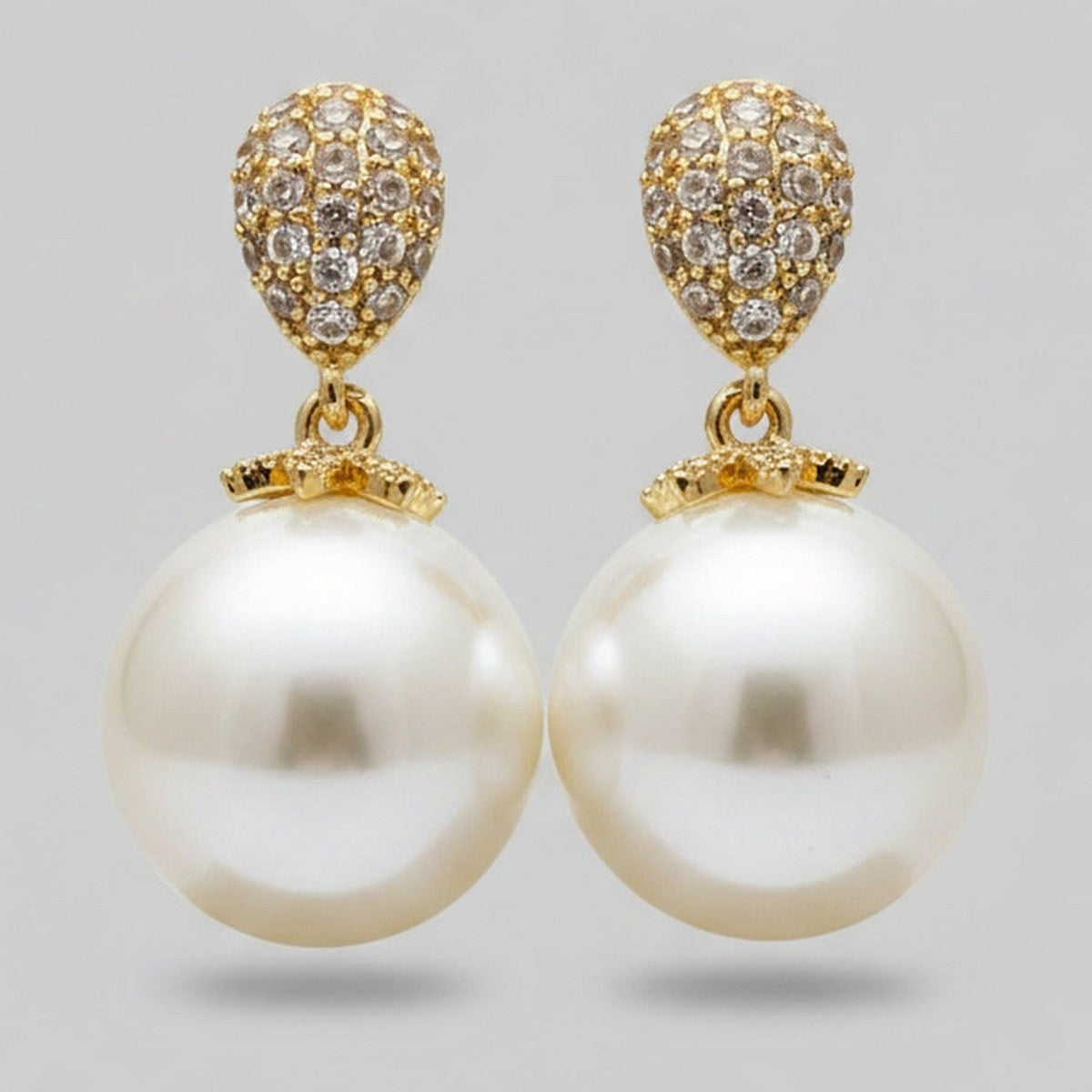 Pearl Drop Earrings With Rhinestone Caps – jewelry (view 1)