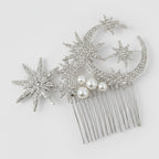 Celestial Star & Moon Hair Comb Silver Crystal