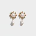 Pearl Drop Flower Statement Earrings Pearl & Gold