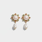 Pearl Drop Flower Statement Earrings Pearl & Gold