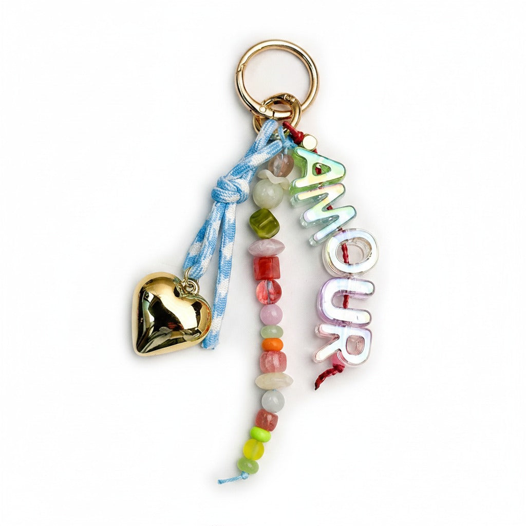 Beaded Letter Charm Keychain - Rainbow Beads