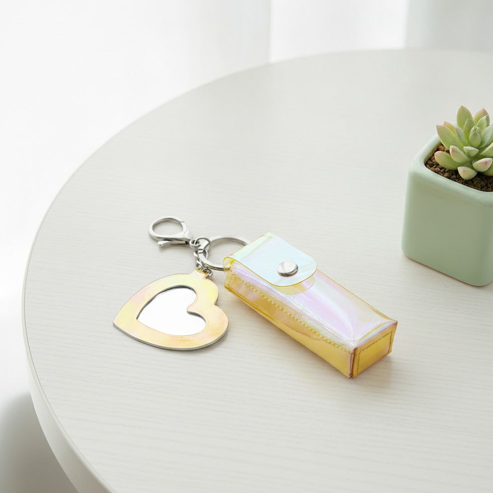 Holographic Heart Charm Keychain - Yellow