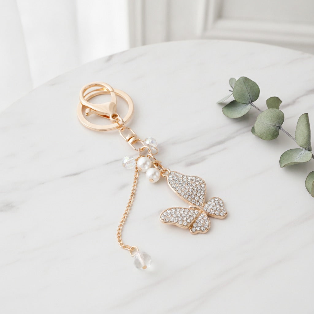 Sparkle Butterfly Charm Keychain - White