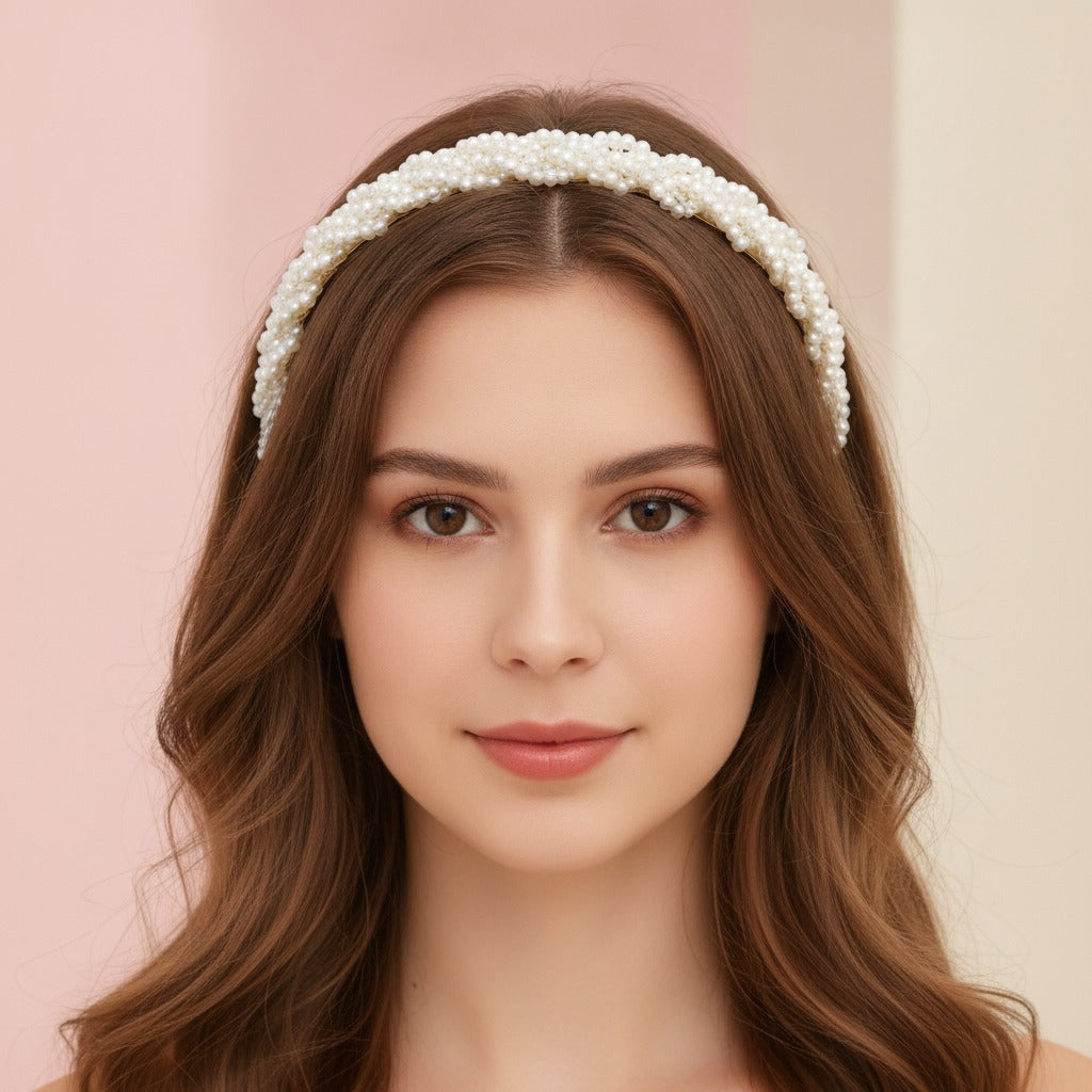 Beaded Padded Headband - Pearl