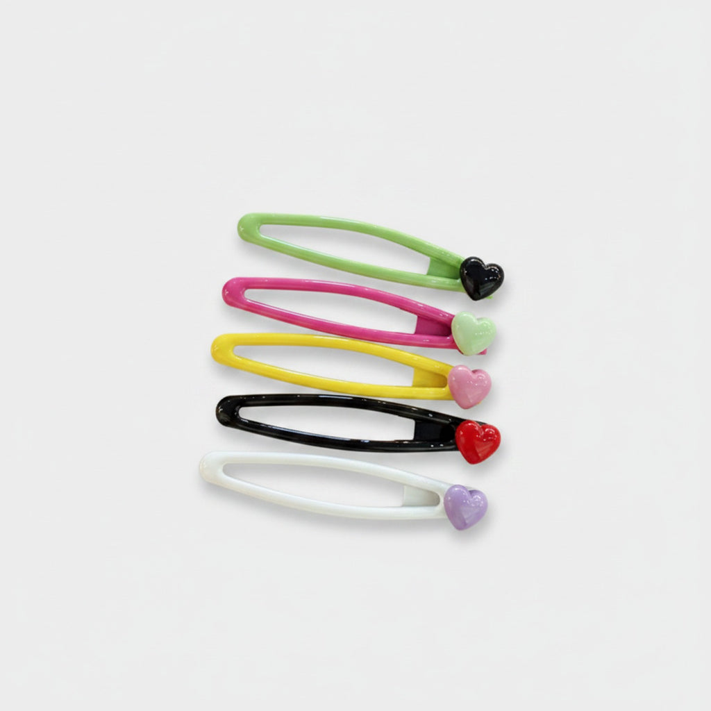 Gemstone Hair Clip Set Green & Heart Details