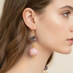 Vintage Floral Ball Drop Earrings Blush Pink