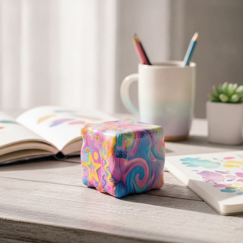 Rainbow marble fidget cube - angle