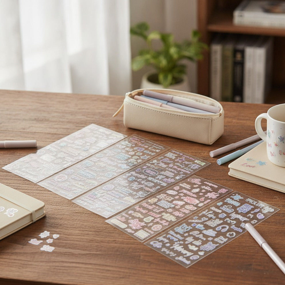 Aesthetic Word Art Sticker Sheet Set - Colorful Letters