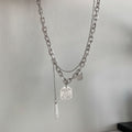 Mixed Chain Layered Pendant Necklace - Silver