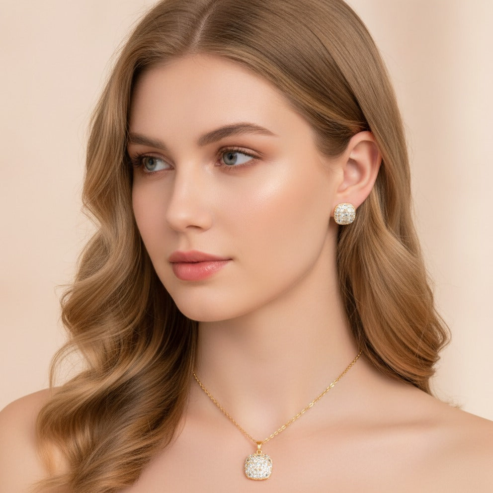 Sparkle Pendant & Stud Set - Gold