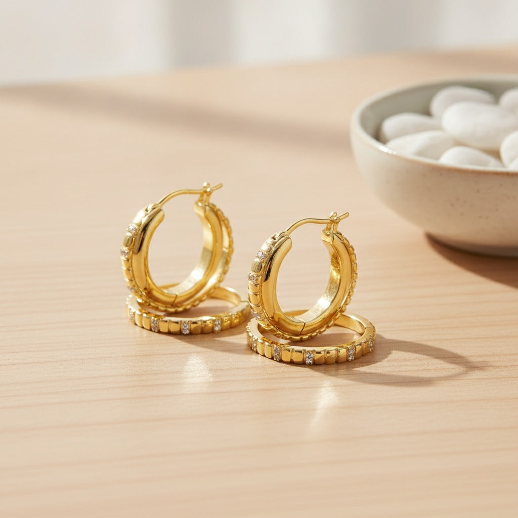 Layered Snake Chain Hoop Earrings - Gold